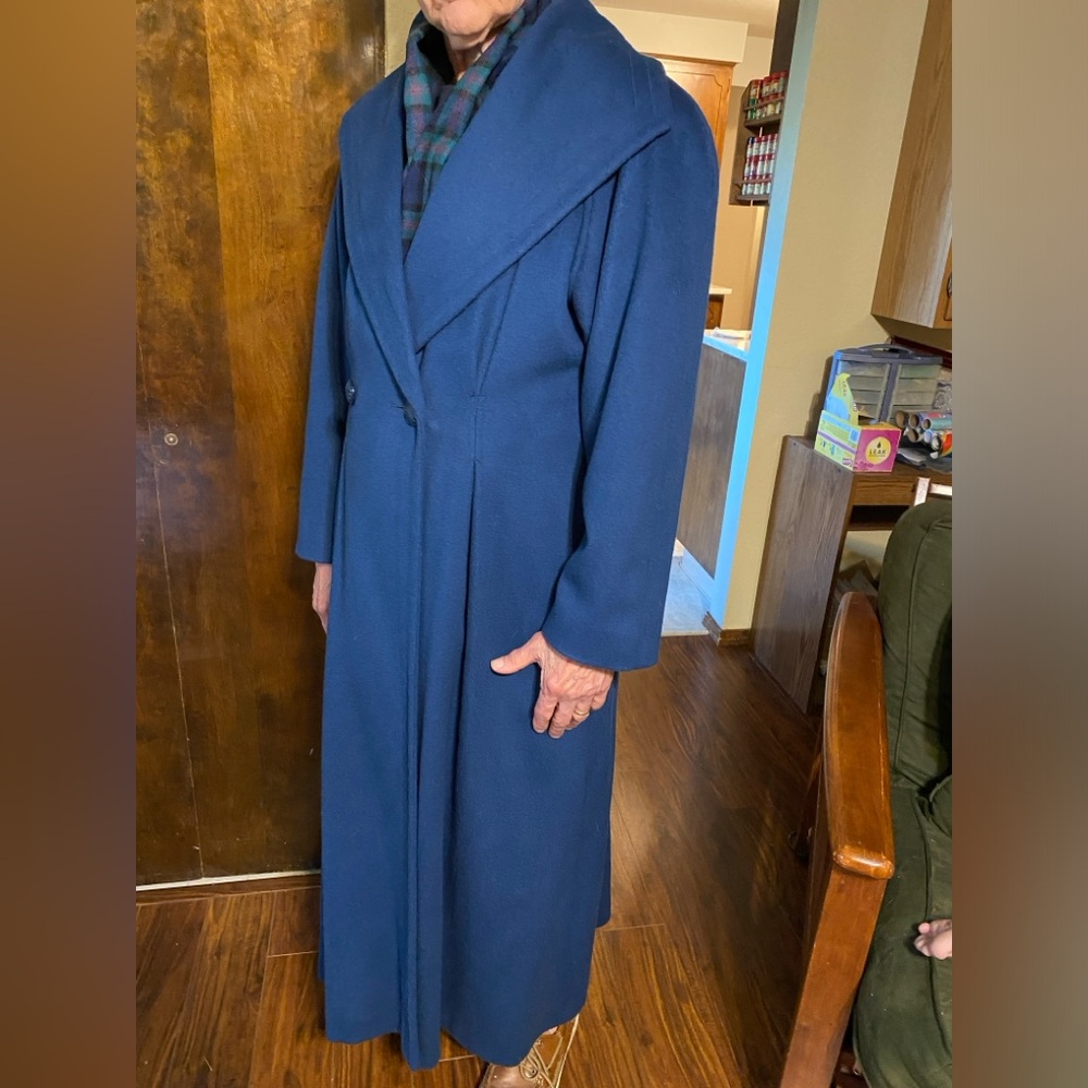 Full length wool blend midnight blue coat